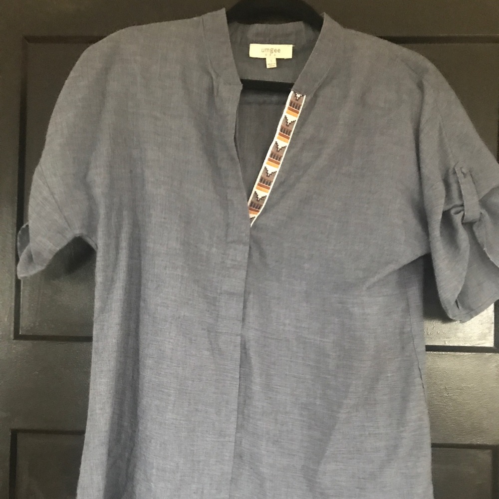 Umgee Chambray Top with Aztec Detail